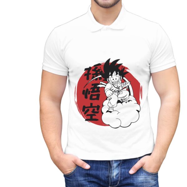 Polo  Blanco Sublimado Goku Nube Voladora